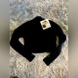 MINKPINK Black Fuzzy Knit Crop Sweater Long Sleeve Mock Neck NWT